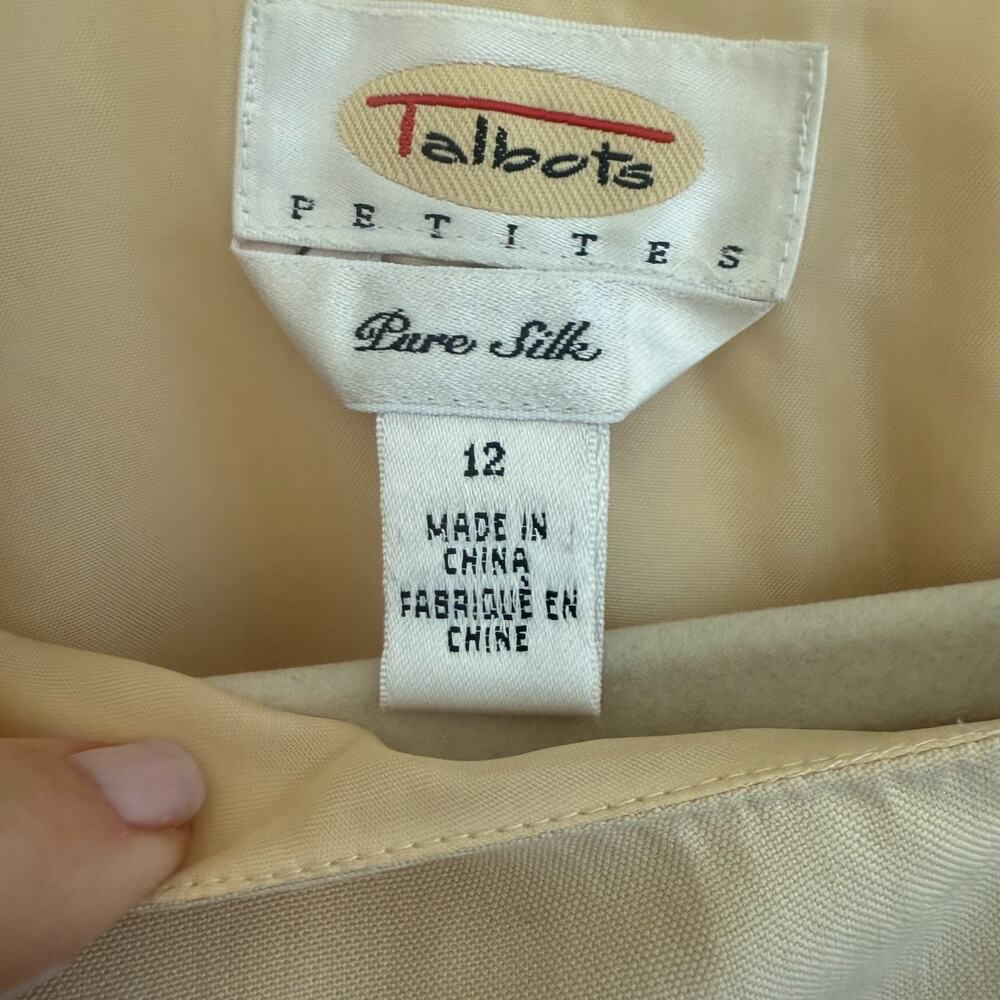Talbots Petites 12 100% Silk Beige Embroidered Hem Short Sleeve Sheath Dress - Picture 5 of 8